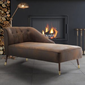 Faux Leather Suede Brown Right Hand Facing Marilyn Chaise Lounge