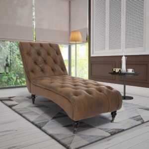 Faux Leather Suede Brown Layla Chesterfield Chaise Lounge